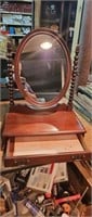 Antique dresser top mirror make up jewelry linens