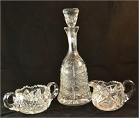 Vintage Whirling Star Decanter, Sugar and Creamer