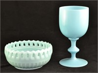 Azure Blue Goblet & Opaque Blue Bowl