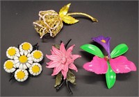 (H) Brightly Colored Flower Brooches - Coro and