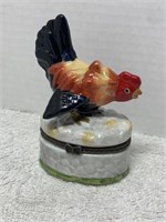 IMPERIAL PORCELAIN ROOSTER TRINKET BOX 4in TALL X