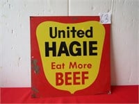 UNITED HAGIE EAT MORE BEEF METAL SIGN 15" X15