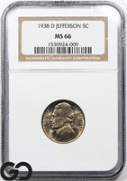 1938-D Jefferson Nickel NGC MS66 Price Guide: $34