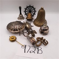 Vintage Brass Bells, Silver Plated Items Scissors