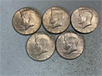 Five 1968D Kennedy half dollars