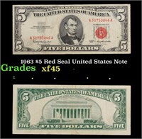 1963 $5 Red Seal United States Note Grades xf+