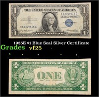 1935E $1 Blue Seal Silver Certificate Grades vf+