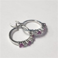 $30 Silver Created Pink Sapphire Earrings