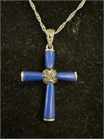 Lapis lazuli with silver cross pendant on silver