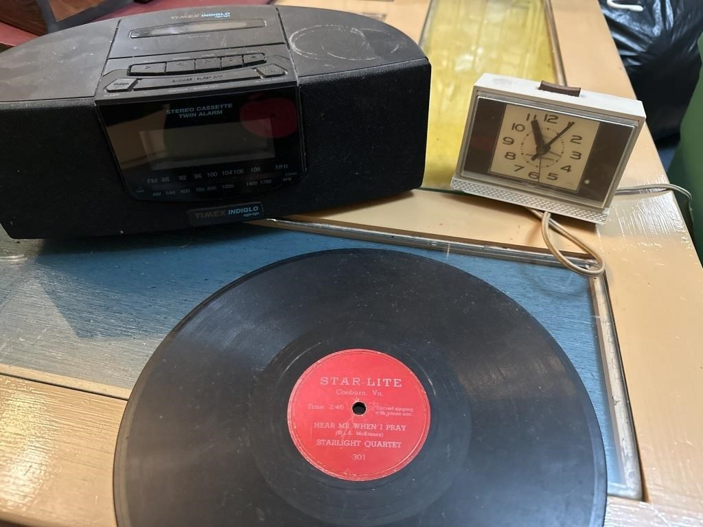 Local record, stereo cassette alarm clock, and