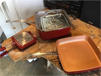 Red copper skillets, and sandwiche press