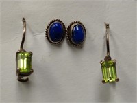Vintage Silver Earrings Set with Green and Blue St