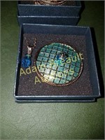 Teal/gold pendant necklace & keepsake box