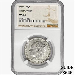 1936 Bridgeport Half Dollar NGC MS65