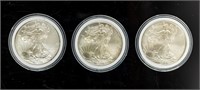 Coin (3) American Silver Eagles 2008, 09 & 2010