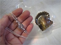 SeaHorse Pearl Cage Necklace with Oyster to open
