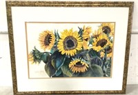 Signed Cynthia Ganem Sunflower Watercolor On Paper