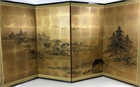 Chinese Hand Painted 4 Panel Screen