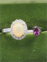 Sterling Silver Opal Ruby Signed Khr Ring Sz 9