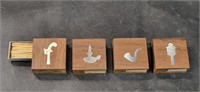 VTG Metal Inlaid Wooden Match Boxes