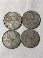 4 Canadian Silver 25 Cent Coins