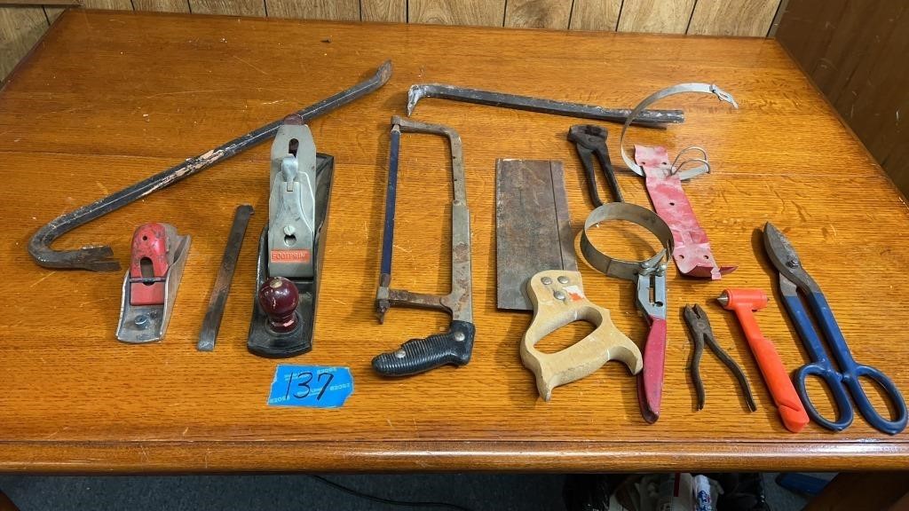 Hand tools: hand planers, hand saws, crow bars