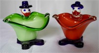 2 Murano Glass Clown Candy Dishes