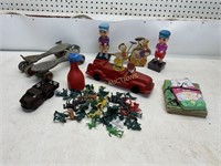 BOOKS  FIRE TRUCK  ARMY MEN  SKATES   METAL CAR