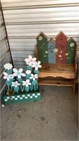 Wooden welcome bench measures approximately 40