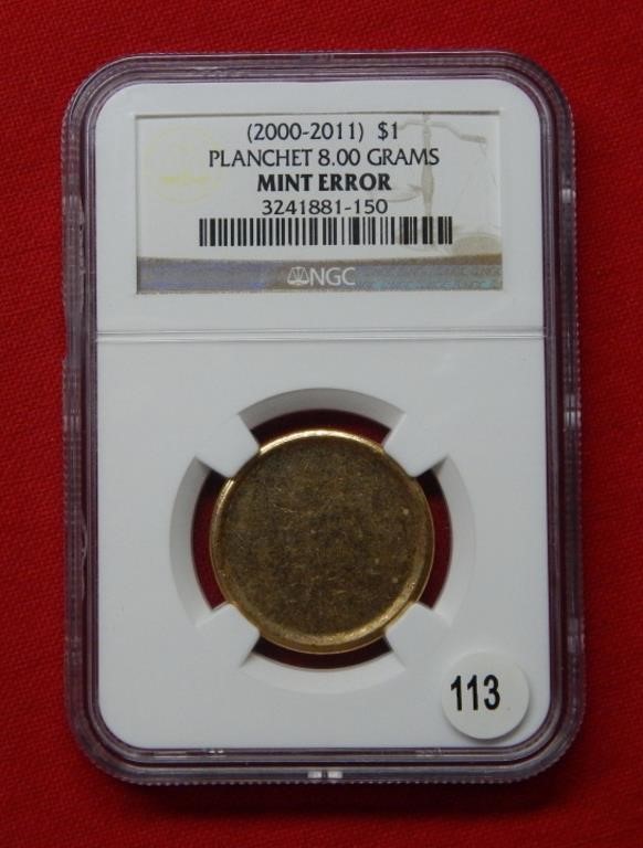 (2000-2011) Golden $1 NGC Mint Error Planchet 8.00