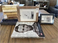 ASSORTED FRAMES AND BOOKS