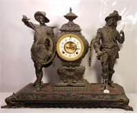 Vintage Figural Clock Metal 2 Caped Swordsmen