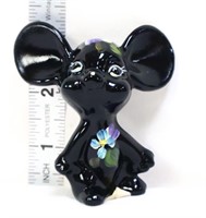 Fenton black mouse w/ flowers