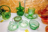 (5) Green Glass Baskets, Possible Uranium Cup,