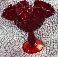 Red Fenton Compote Hobnail