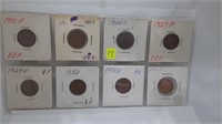 8 Lincoln 1 Cent Coins 1910-1940