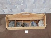 Wood tool box loaded with tools