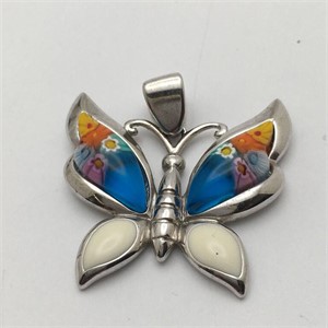 Sterling Silver Art Glass Butterfly Pendant
