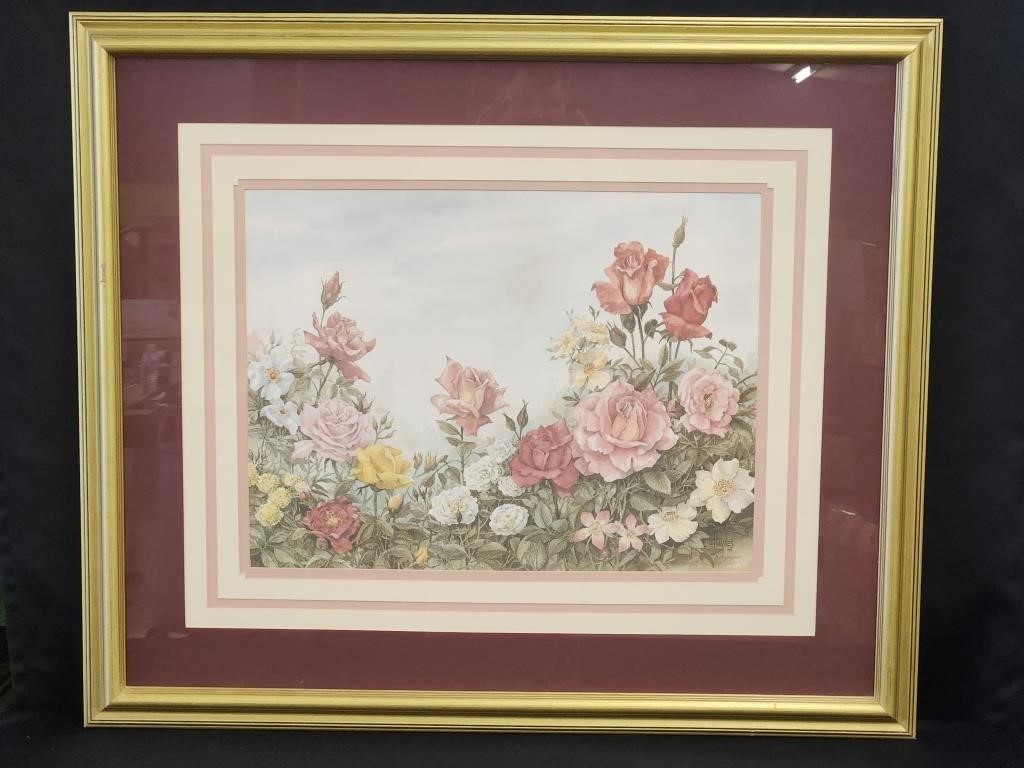 FRAMED & MATTED FLORAL PRINT BY HAYNES (SIGNED &..