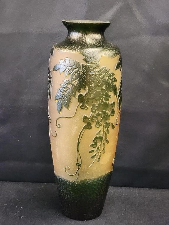 BROWN & GREEN CAMEO GLASS VASE