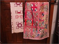 Two vintage hand tied coverlets: one as-is,