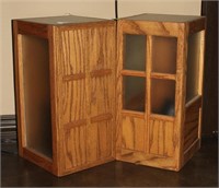 PAIR OF WOODEN AND GLASS LIGHTED PEDESTALS