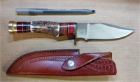 TROPHY STAG KNIFE WITH LEATHER SHEATH
