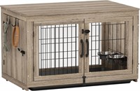 Piskyet Wooden Dog Crate Furniture with bowls