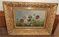 painting on canvas of purple flowers in gold l