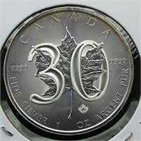 2018 Canada $5 Silver Maple Leaf 30th  1 t oz.