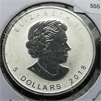 2018 Canada $5 Silver DCAM  Maple Leaf 1 t oz.