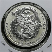 2019 Canada $5 Silver Chinese Dragon 1 t oz.