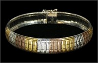 Sterling silver tricolor serpentine 7.5" bracelet,