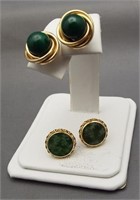 (2) 14K Yellow gold pairs of earrings with green